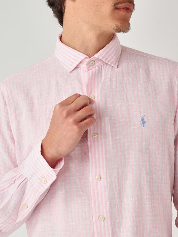 5. Men's seersucker cotton and linen blend shirt Pink-White Polo Ralph Lauren 710b16700
