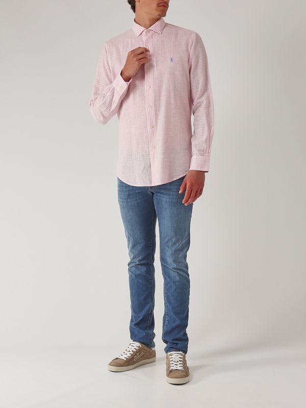 2. Men's seersucker cotton and linen blend shirt Pink-White Polo Ralph Lauren 710b16700
