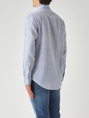 4. Camisa de hombre de mezcla de algodón y lino seersucker. Celeste-Blanco