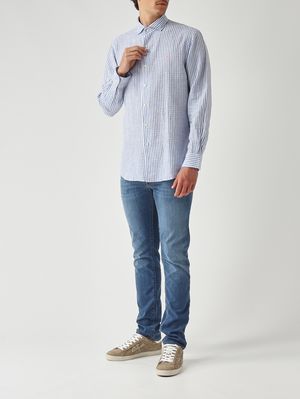 2. Camisa de hombre de mezcla de algodón y lino seersucker. Celeste-Blanco
