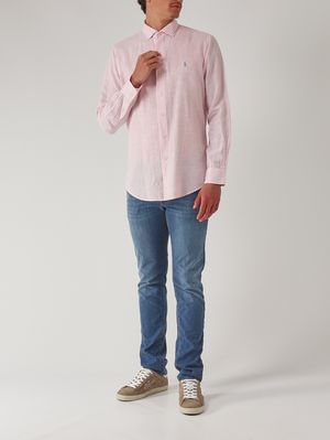 2. Men's seersucker cotton and linen blend shirt Pink-White