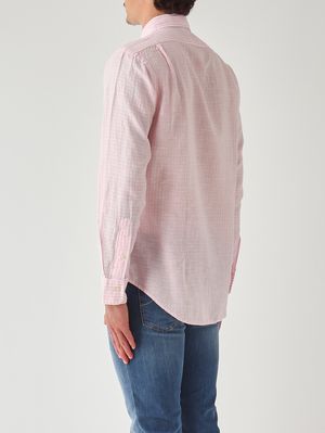 4. Men's seersucker cotton and linen blend shirt Pink-White