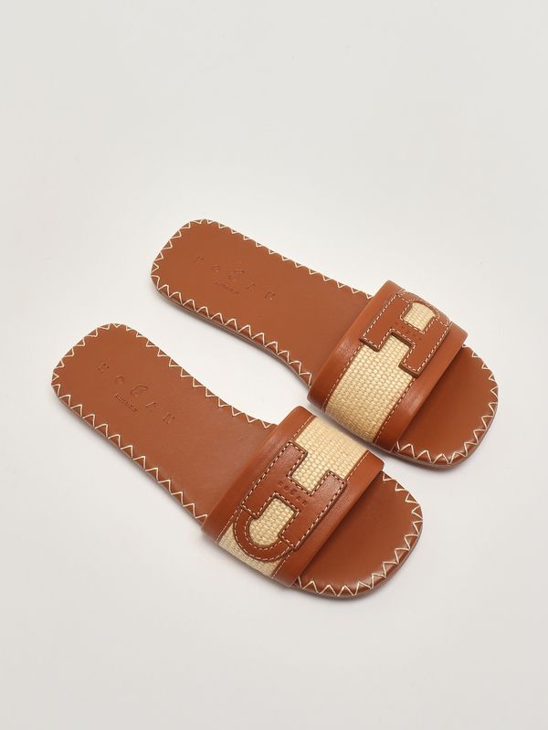 2. Sandale femme H685 en cuir et raphia Brun clair Hogan hxw6850gc40v3l