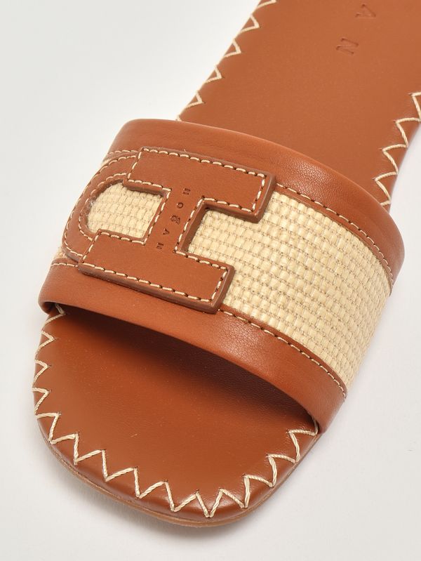 5. Sandale femme H685 en cuir et raphia Brun clair Hogan hxw6850gc40v3l
