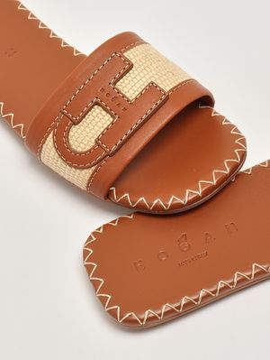 4. Sandale femme H685 en cuir et raphia Brun clair