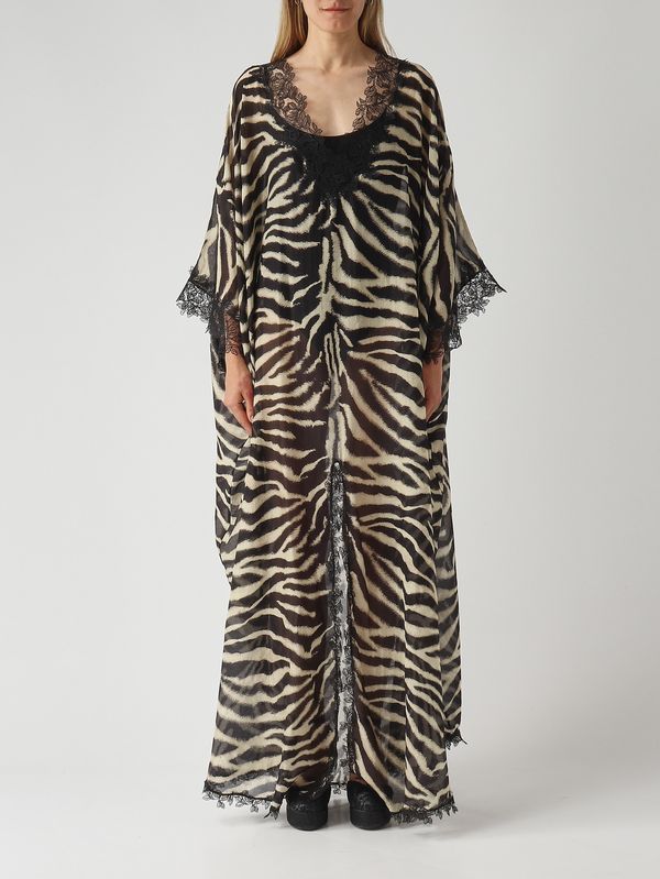 1. Women's cotton and silk kaftan Zebra-striped Ermanno Scervino d484q704yaj