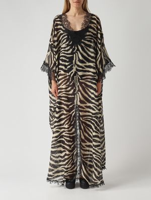 1. Women's cotton and silk kaftan Zebra-striped