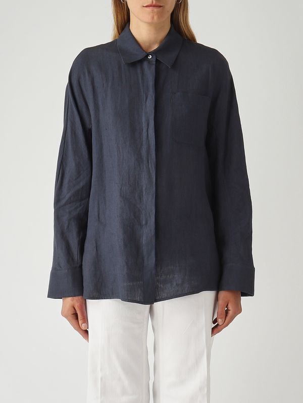 Damenbluse Gala aus Leinen Marineblau S Max Mara