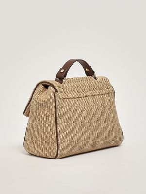 2. Damenhandtasche Sveva Zanzibar Small aus Bast und Leder Keks