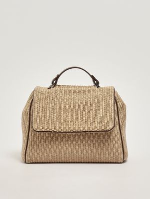 1. Damenhandtasche Sveva Zanzibar Small aus Bast und Leder Keks