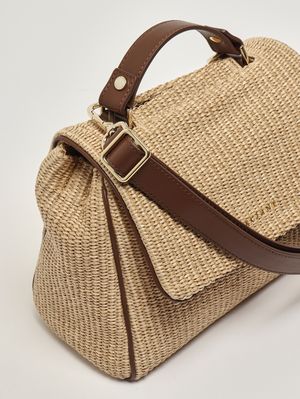 5. Damenhandtasche Sveva Zanzibar Small aus Bast und Leder Keks