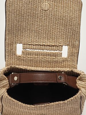 4. Damenhandtasche Sveva Zanzibar Small aus Bast und Leder Keks