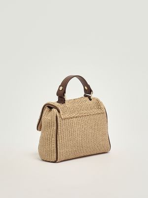 2. Damenhandtasche Sveva Zanzibar Mini aus Bast und Leder Keks