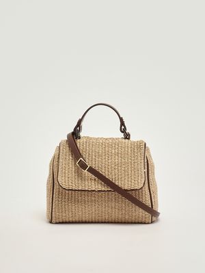 3. Damenhandtasche Sveva Zanzibar Mini aus Bast und Leder Keks