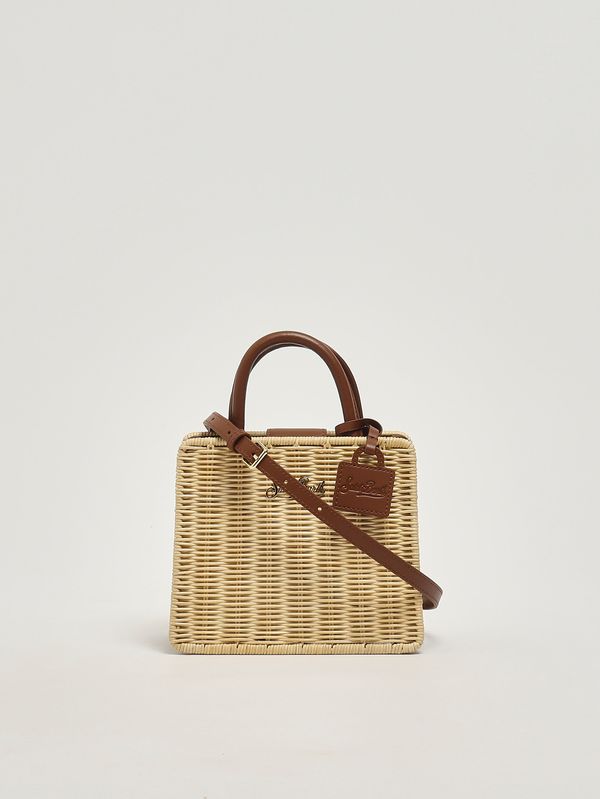 3. Sac Mini Straw en osier et cuir pour femme Cuir effet paille 1119 MC2 Saint Barth shbm0002