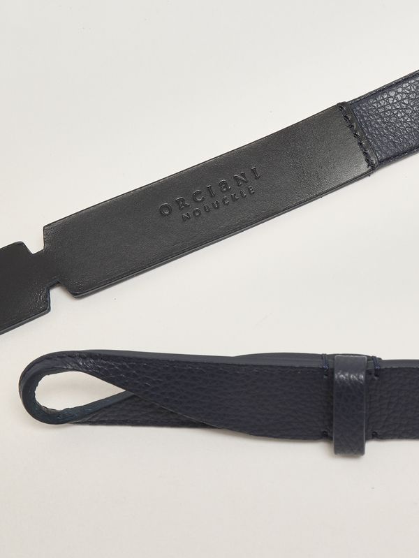 3. Men's No Buckle Micron hammered leather belt Navy Orciani nb0039mic