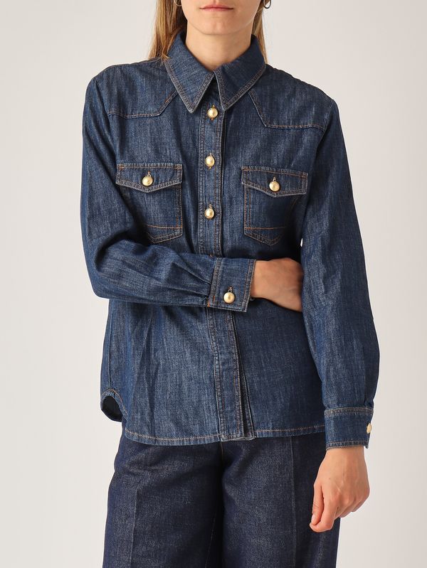 5. Camicia donna in denim di cotone Denim Scuro Nenette sirmione