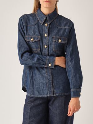 5. Camicia donna in denim di cotone Denim Scuro