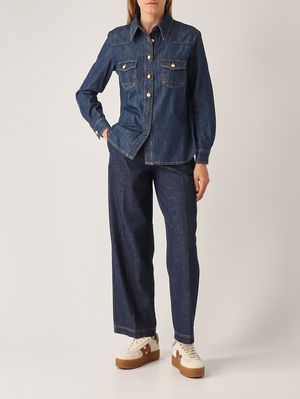 2. Camicia donna in denim di cotone Denim Scuro