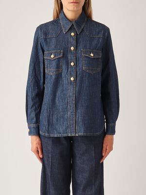 1. Camicia donna in denim di cotone Denim Scuro