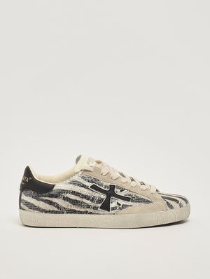 1. Damen-Sneaker StevenD 8053 aus Leder- und Textilmix Gestreift