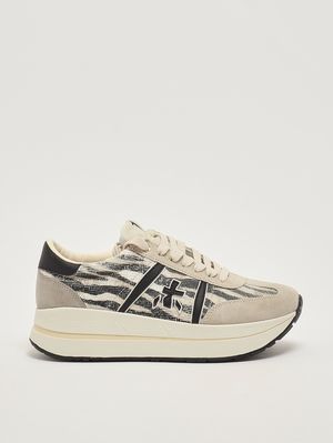 1. Damen-Sneaker Bethcoin 8149 aus Leder- und Textilmix Gestreift