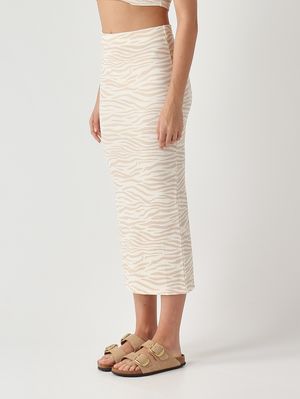 3. Damenrock aus Stretch-Baumwolle Weiß-Beige