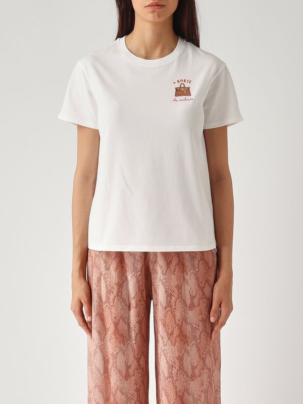 T-shirt femme Emilie en coton Sac à main Occhiaie 01n Strass Emb MC2 Saint Barth
