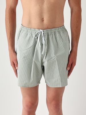 1. Herren-Badehose aus Stretch-Seersucker-Baumwolle Weiß-Grün