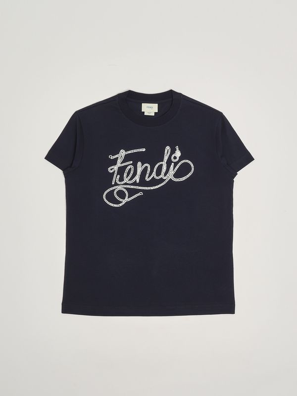Fendi Girls' cotton T-shirt - Blue | Caposerio.com