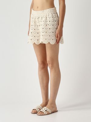3. Shorts donna Meave in cotone crochet Beige