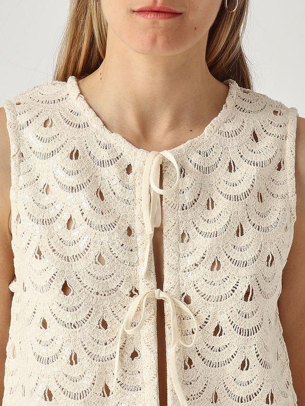 5. Chaleco de mujer Velma de algodón de crochet Beis MC2 Saint Barth vem0001