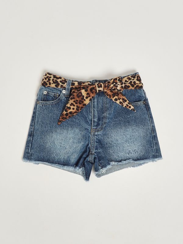 1. Pantaloncino bambina Kiko in denim di cotone Denim Cotton Pastel Leopard 19 MC2 Saint Barth kok0001
