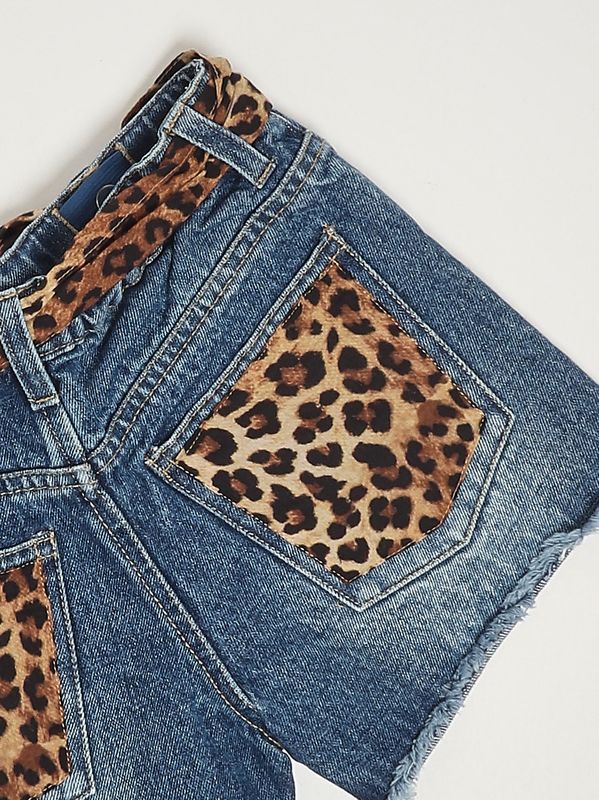 3. Pantaloncino bambina Kiko in denim di cotone Denim Cotton Pastel Leopard 19 MC2 Saint Barth kok0001