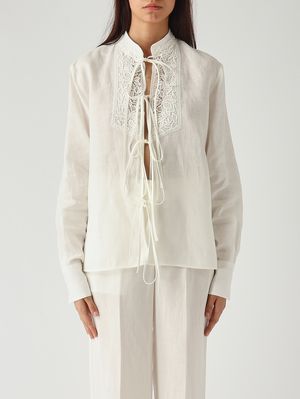 1. Women's flax linen shirt White