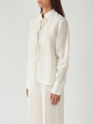 3. Women's flax linen shirt White