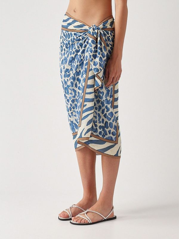 3. Pareo para mujer Thaiti de algodón y seda Voile de seda Blue Safari 1036 MC2 Saint Barth tait001