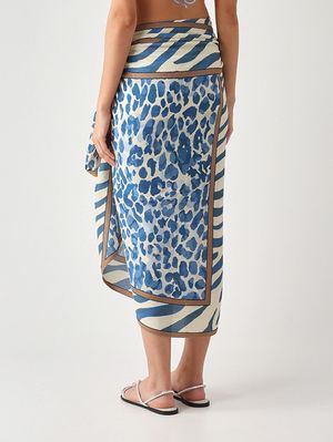 2. Pareo para mujer Thaiti de algodón y seda Voile de seda Blue Safari 1036
