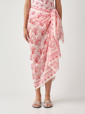 1. Pareo para mujer Thaiti de algodón y seda Voile de seda Coral Reef 0141