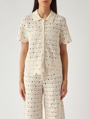 1. Damenhemd Monet aus Baumwolle und Nylon Gehäkelte Muschel-Pailletten 10