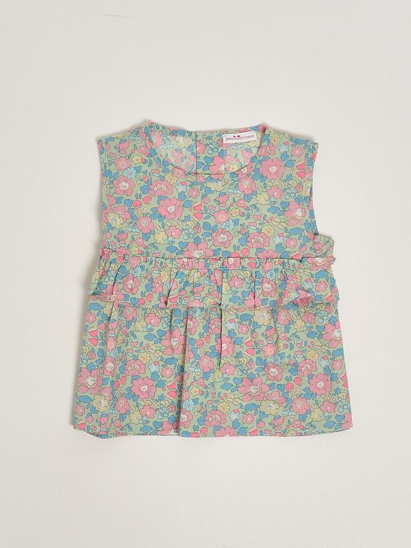 Top de algodón para recién nacida Liberty Verde Pesciolino Rosso