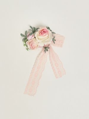 1. Haarspange für Mädchen aus besticktem Stoff Weiß-Rosa