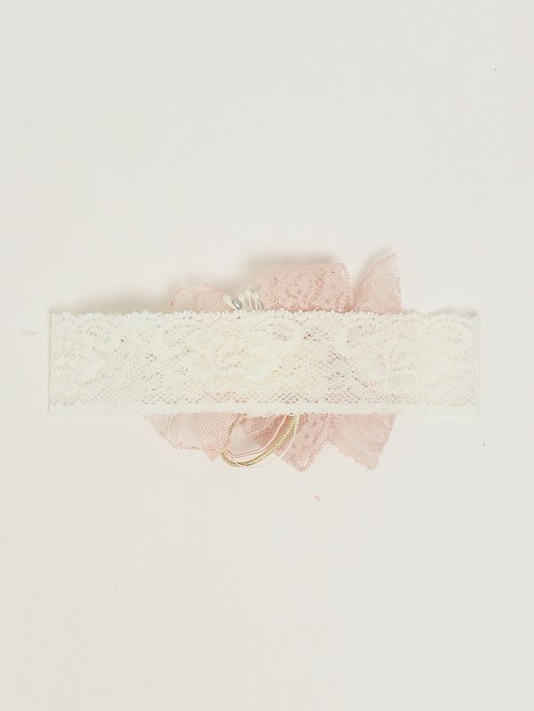 2. Haarband für Mädchen aus besticktem Stoff Weiß-Rosa Mimilù 734c