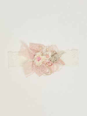 1. Haarband für Mädchen aus besticktem Stoff Weiß-Rosa