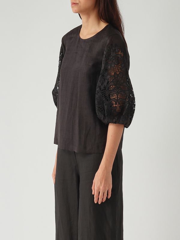 3. Blusa donna Ordine in in garza ramié e Sangallo Nero Max Mara Studio 2616161012600