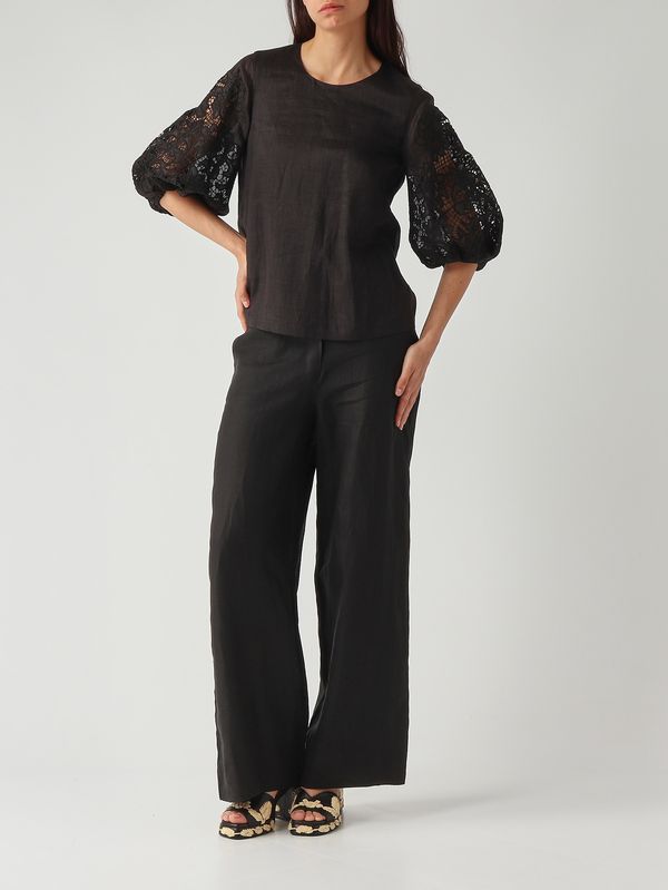 2. Blusa donna Ordine in in garza ramié e Sangallo Nero Max Mara Studio 2616161012600