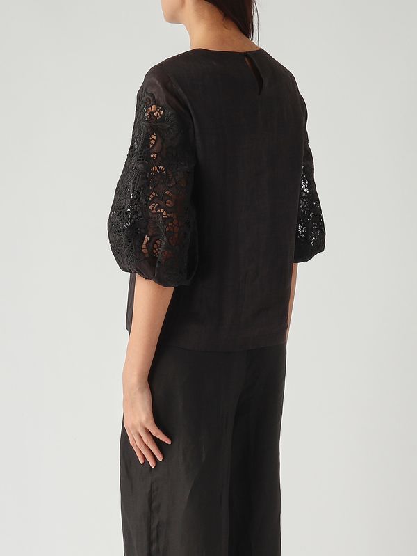4. Blusa donna Ordine in in garza ramié e Sangallo Nero Max Mara Studio 2616161012600