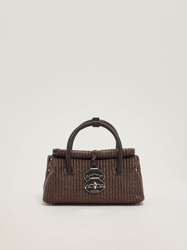 Borsa donna Dotta Vimini Baby in rafia e pelle Brown Sottobosco Zanellato