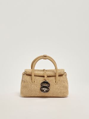 1. Borsa donna Dotta Vimini Baby in rafia e pelle Beige Paprika Dolce