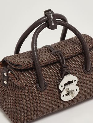 4. Borsa donna Dotta Vimini Baby in rafia e pelle Brown Sottobosco